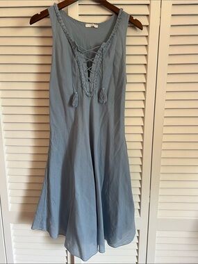Light Blue Lace-Up Midi Dress